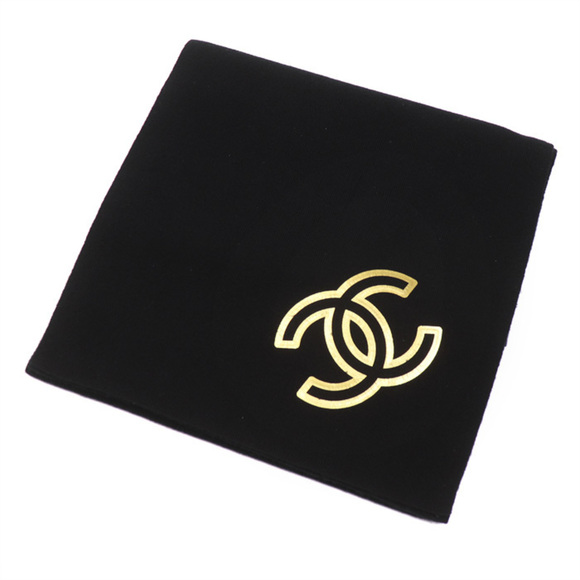 CHANEL Coco Mark Stole Scarf Black Women's